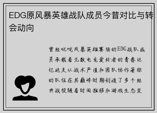 EDG原风暴英雄战队成员今昔对比与转会动向